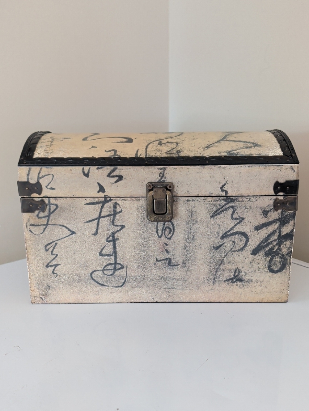 Vintage Script Accent Trinket Box Cream & Black Decorative Storage Box